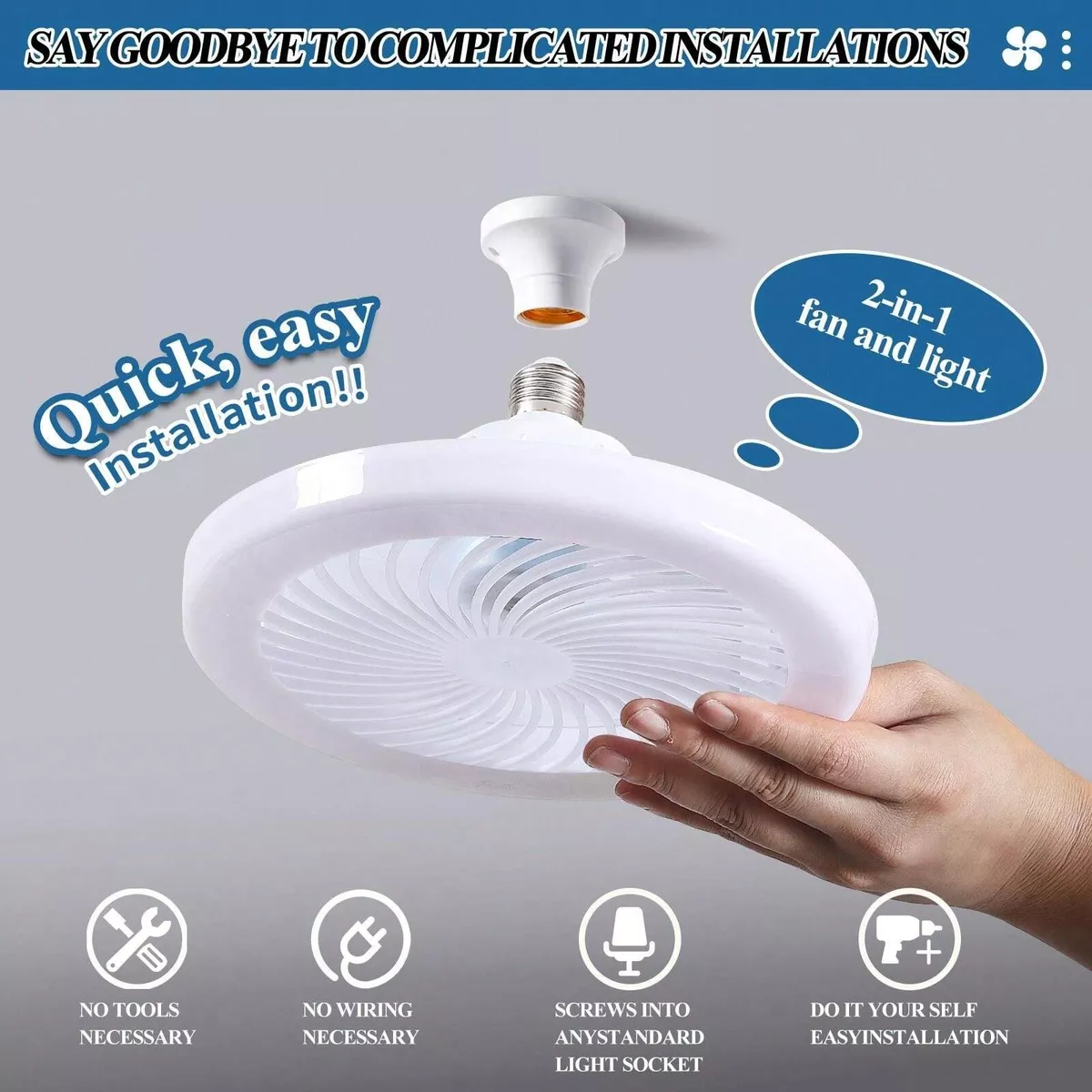 VENTILADOR AMPOLLETA PARA SOQUETE E27 DE TECHO LUZ BLANCO - 2