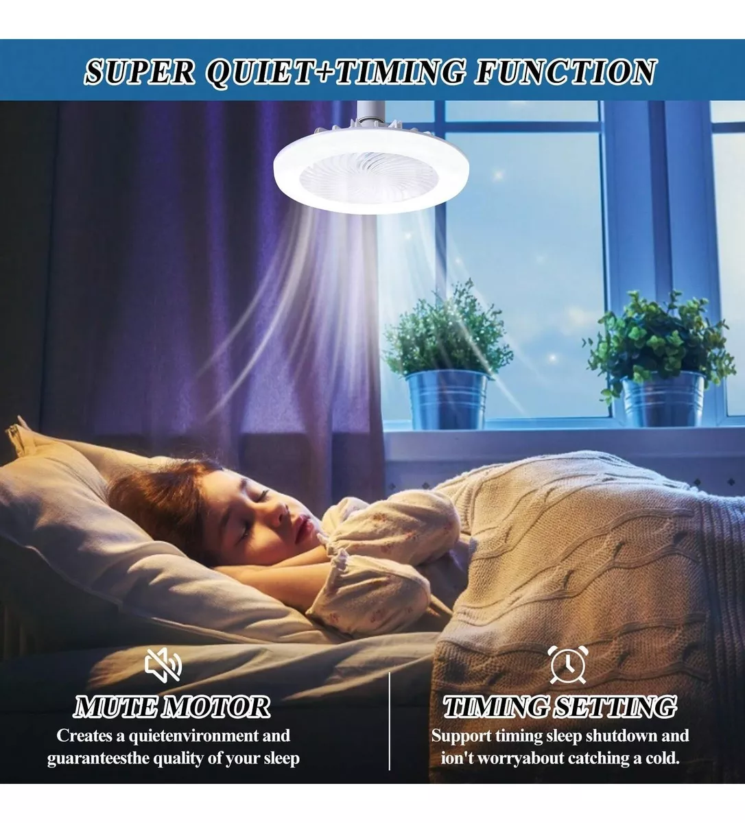 VENTILADOR AMPOLLETA PARA SOQUETE E27 DE TECHO LUZ BLANCO - 3