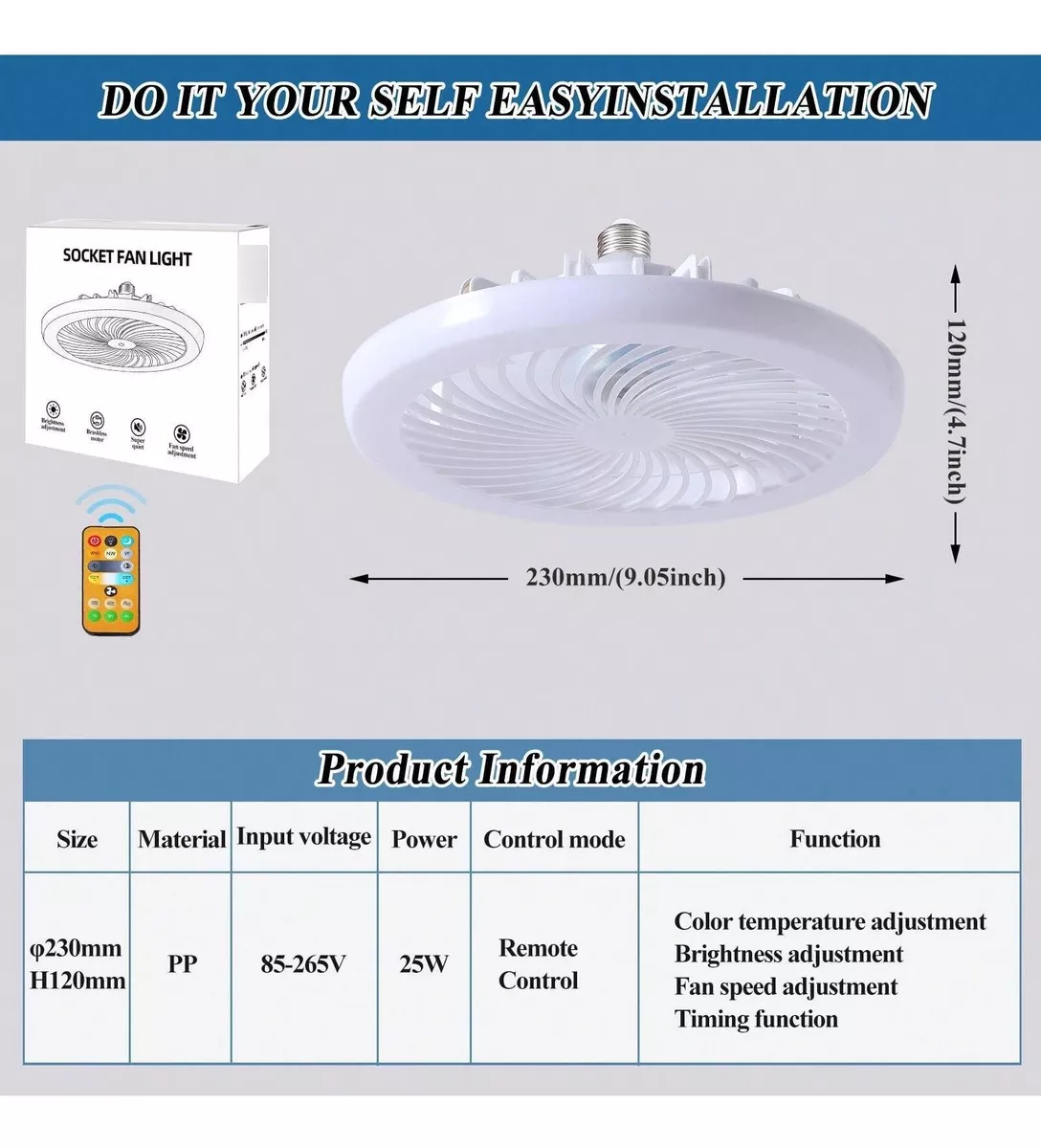 VENTILADOR AMPOLLETA PARA SOQUETE E27 DE TECHO LUZ BLANCO - 5