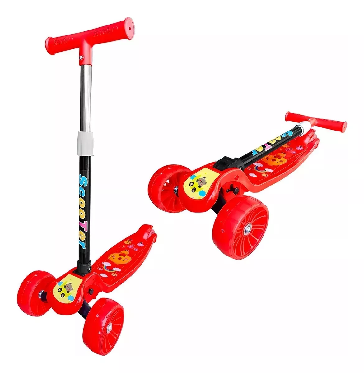 SCOOTER MONOPATIN KIDS PLEGABLE DISEÑOS RUEDAS LED NIÑOS ROJO - 1