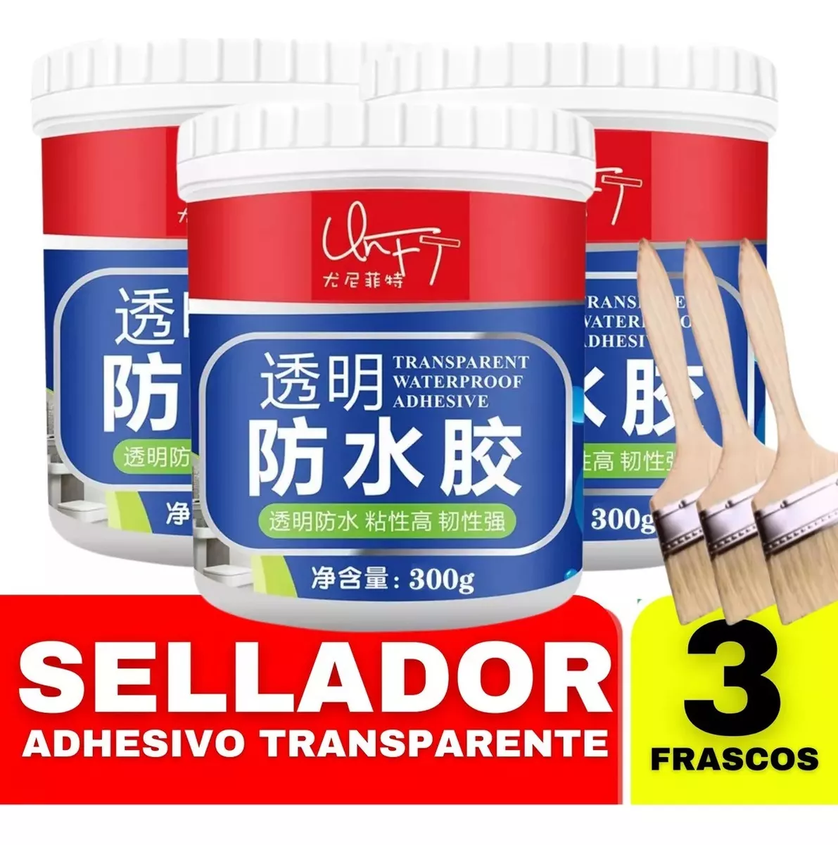 3 SELLADOR ADHESIVO IMPERMEABLE TRANSPARENTE TAPA GOTERA 300 - 2