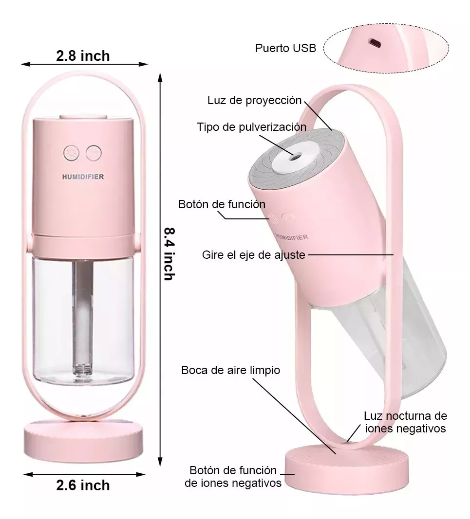 HUMIDIFICADOR DIFUSOR CON LÁMPARA PROYECCIÓN PARA CASA AUTOS ROSA - 3