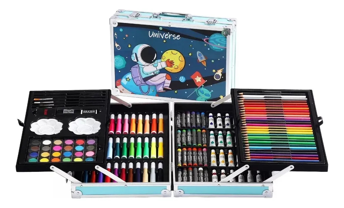 KIT DIBUJO NIÑO 133 PIEZAS PINTURA ARTE EN MALETA ALUMINIO.- - 1