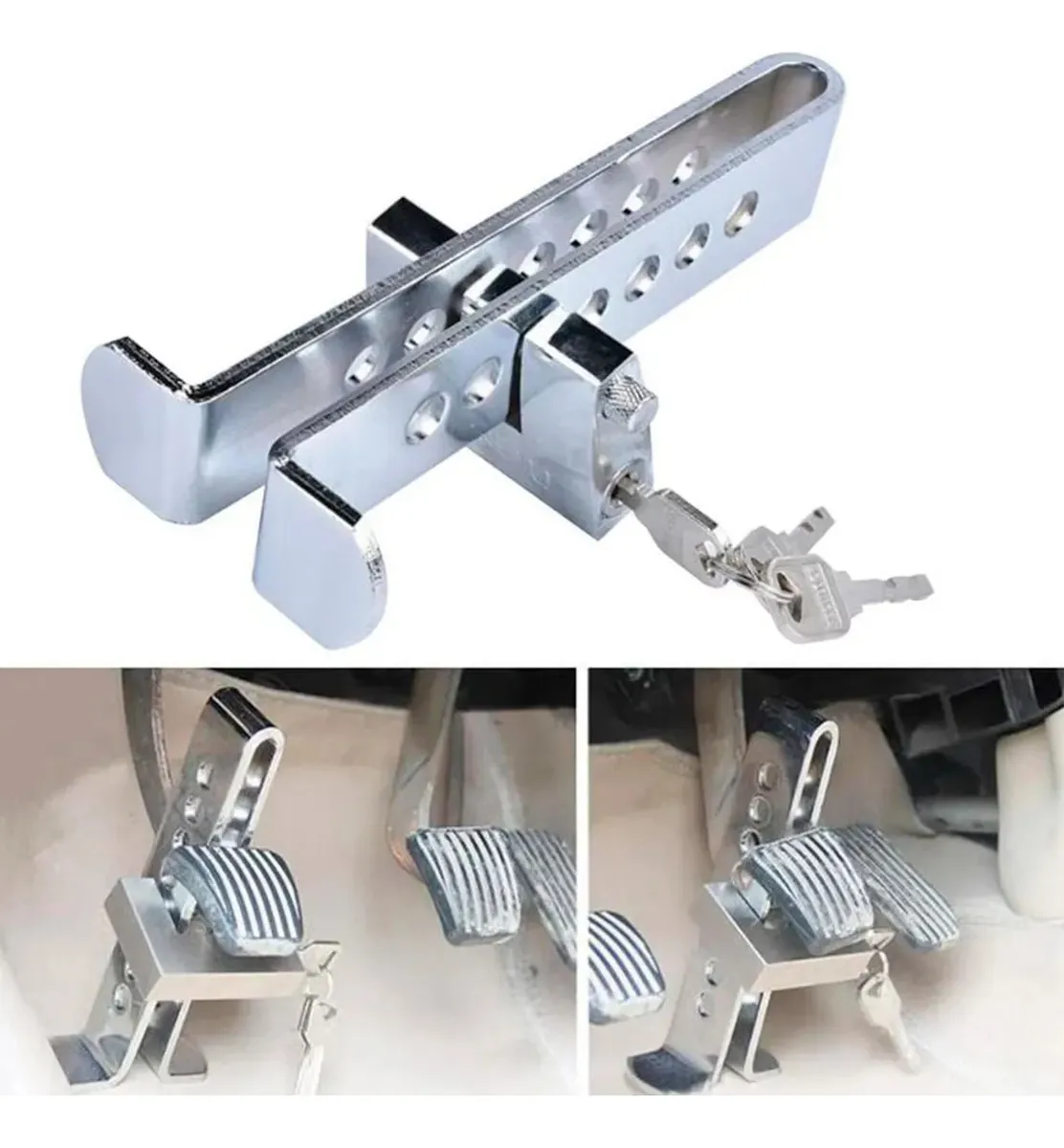 TRABA PEDAL + CANDADO + LLAVES SEGURIDAD AUTO SEGURIDAD - 4