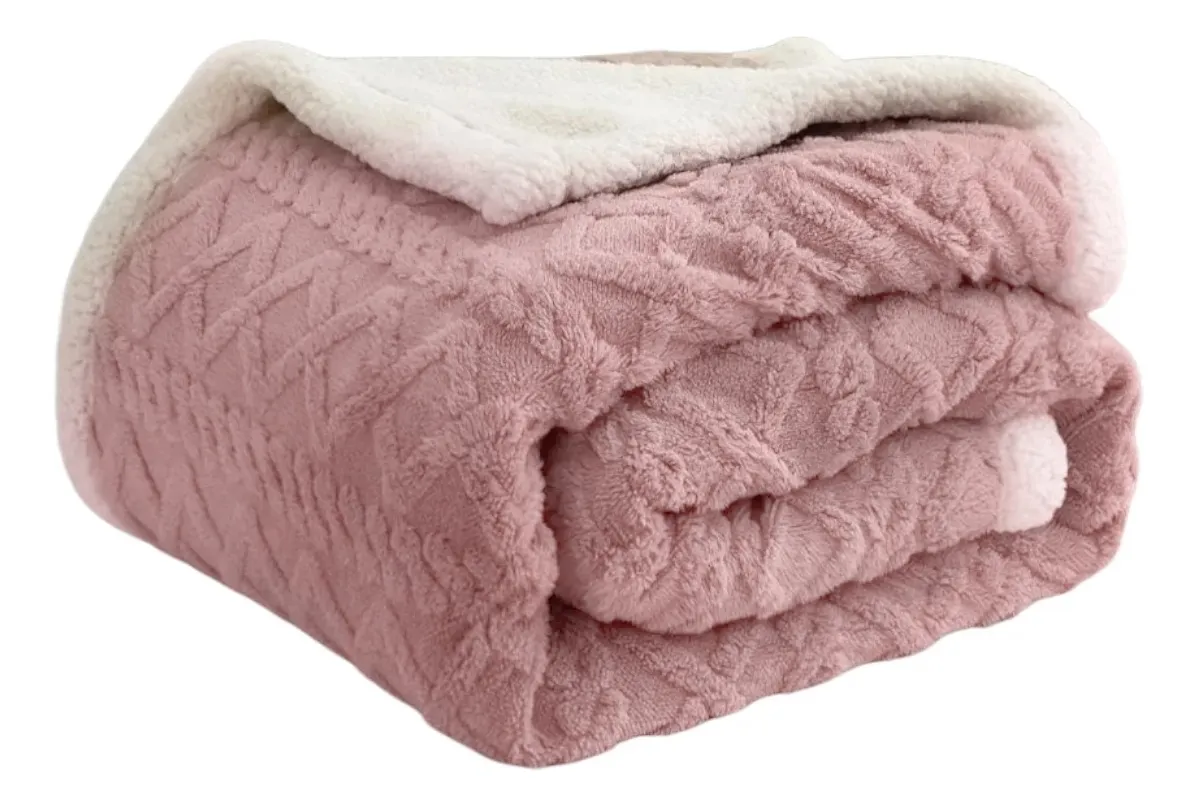 FRAZADA POLAR CON CHIPORRO 2 PLAZAS ROSA - 2