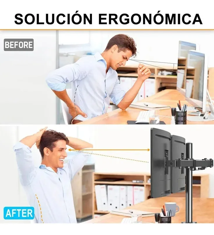 SOPORTE PARA 2 MONITORES 15-33 PULGADAS AJUSTABLE ESCRITORIO - 4