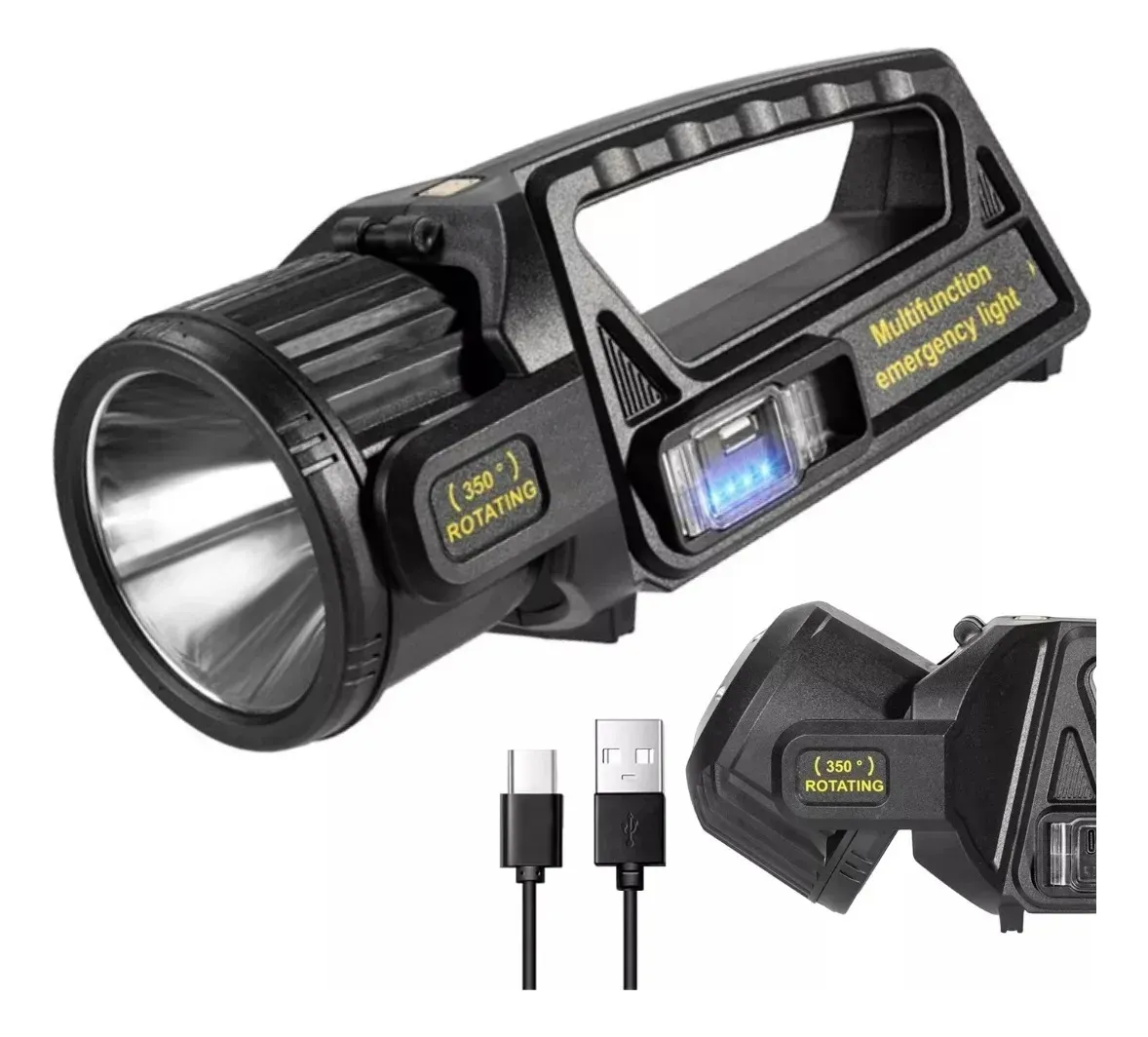 LINTERNA REFLECTOR DOBLE FOCO USB Y SOLAR DE ALTA POTENCIA - 4