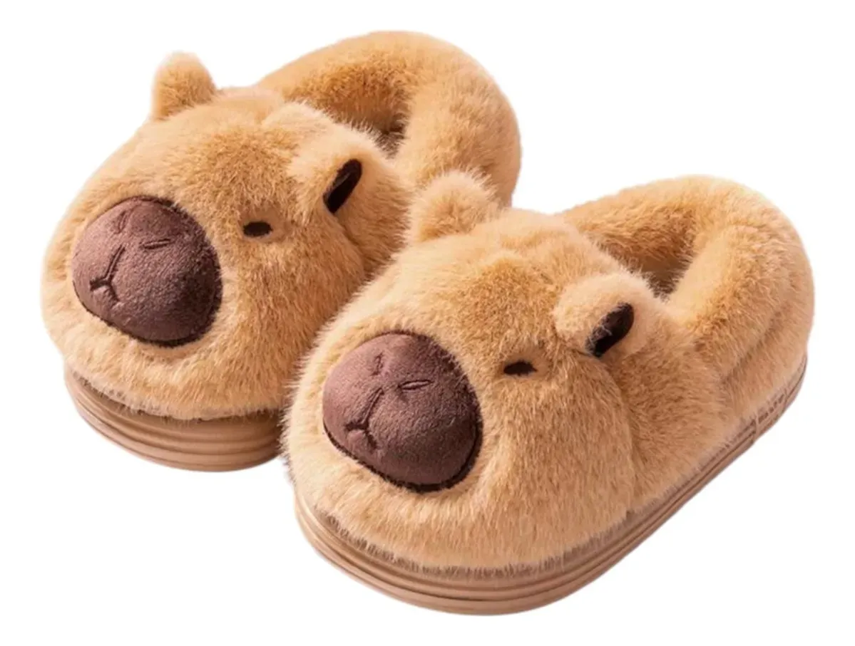 PANTUFLAS NIÑOS CAPIBARA PELUCHE MARRÓN INVIERNO TALLA 39 - 1