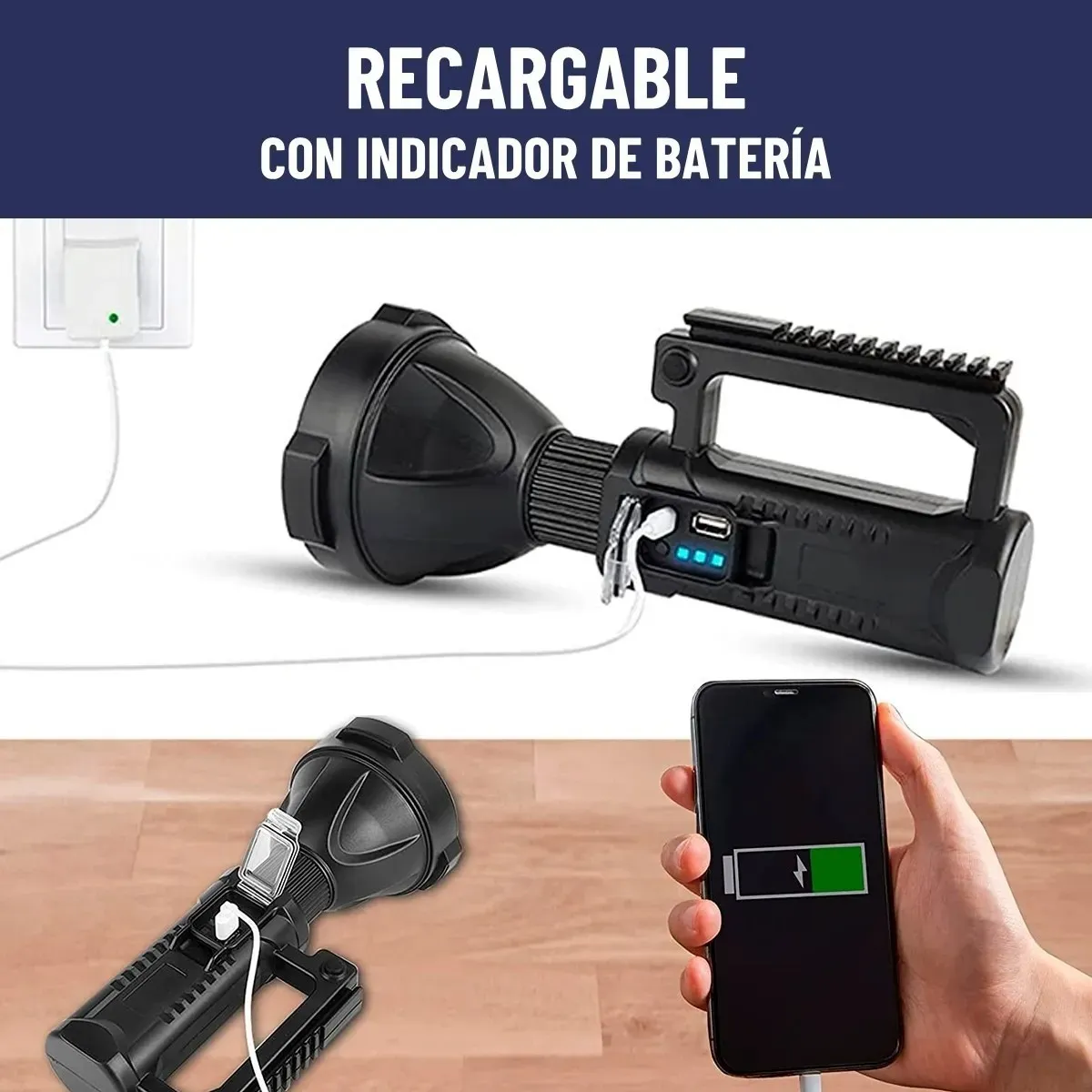 LINTERNA FOCO LARGO ALCANCE ULTRA BRIGHT RECARGABLE USB - 3
