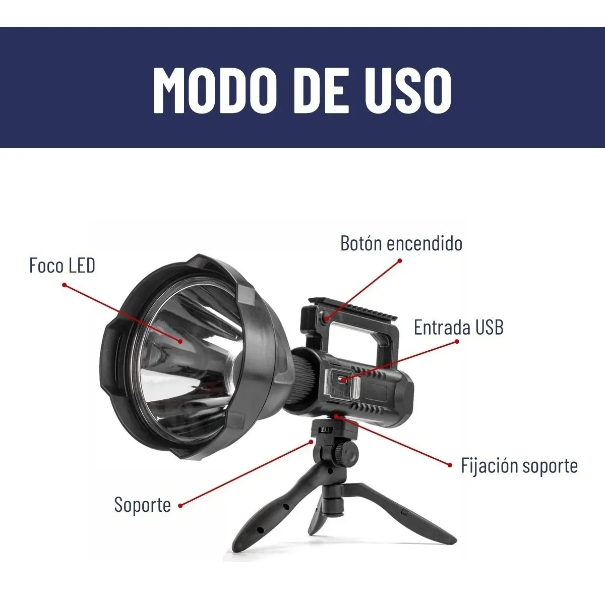LINTERNA FOCO LARGO ALCANCE ULTRA BRIGHT RECARGABLE USB - 5