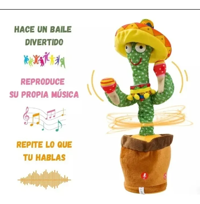 CACTUS BAILARÍN 34 CMS MUSICAL JUGUETE REPETIDOR VOZ + LUZ - 2