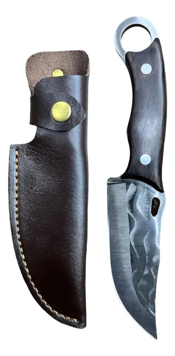 CUCHILLO AUTODEFENSA PARA CAZADOR Y FUNDA DE CUERO LISA - 1