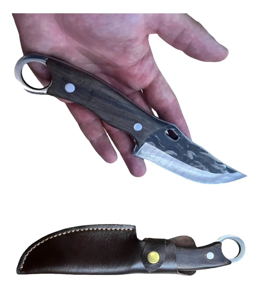 CUCHILLO AUTODEFENSA PARA CAZADOR Y FUNDA DE CUERO LISA - 3