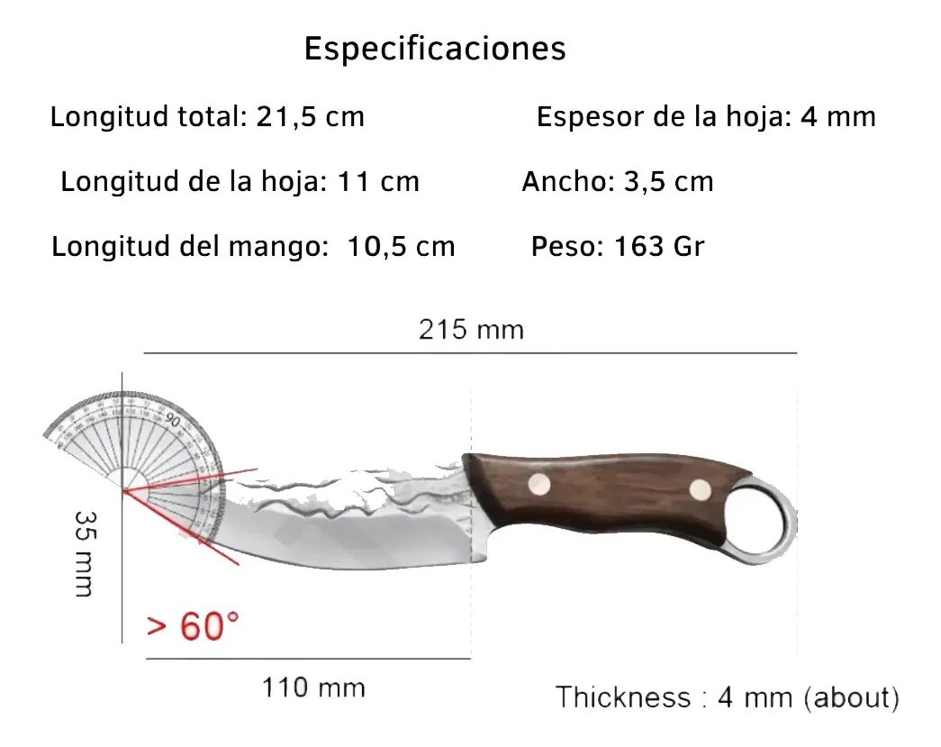 CUCHILLO AUTODEFENSA PARA CAZADOR Y FUNDA DE CUERO LISA - 4