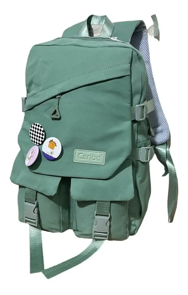 MOCHILA BOLSO ESCOLAR JUVENIL IMPERMEABLE GRAN CAPACIDAD VERDE - 1