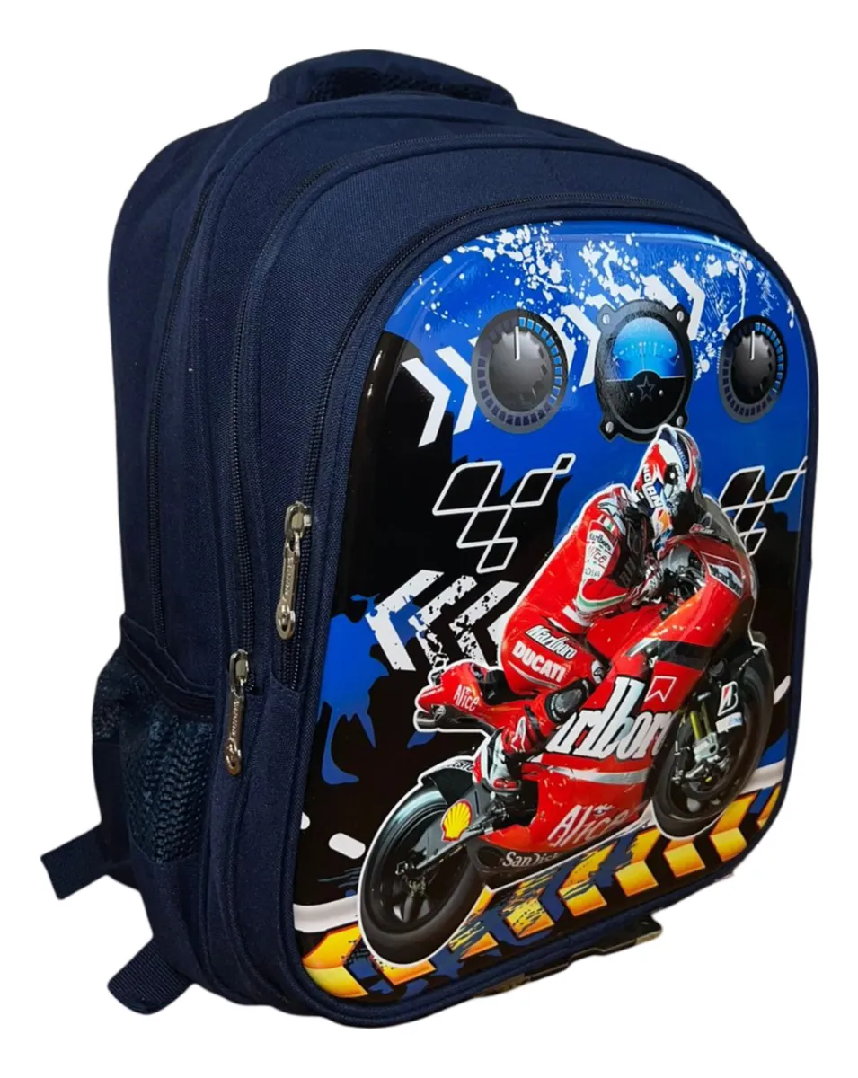 MOCHILA ESCOLAR DISEÑO 3D MODA MOTO - 1