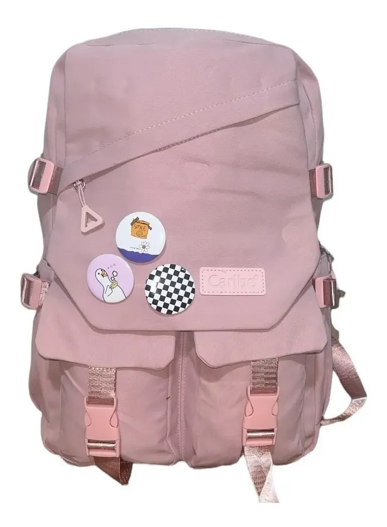 MOCHILA BOLSO ESCOLAR JUVENIL IMPERMEABLE GRAN CAPACIDAD ROSA - 1