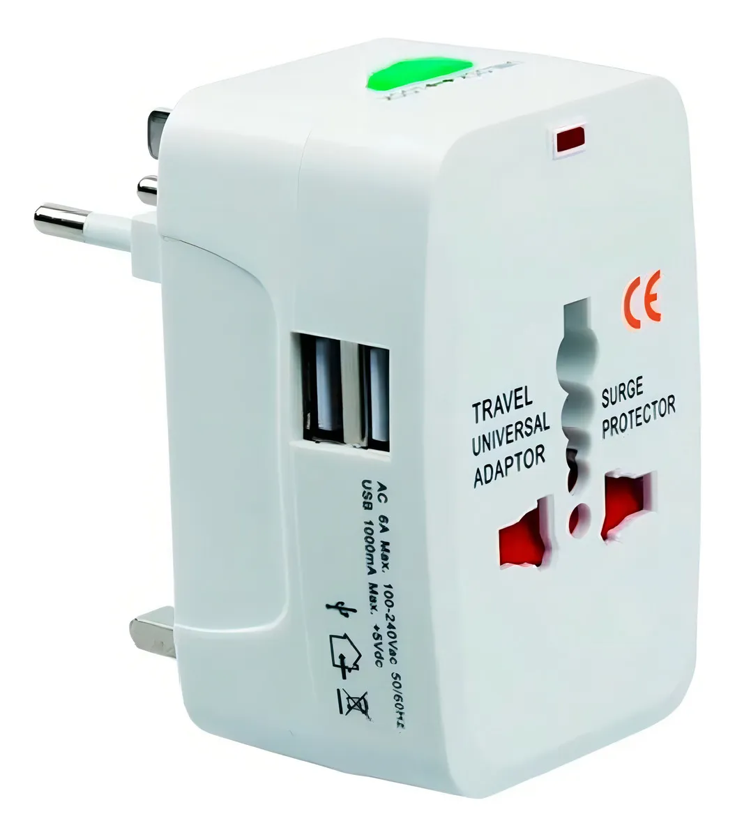 ADAPTADOR ENCHUFE UNIVERSAL PARA VIAJES CON 2 PUERTOS USB - 1