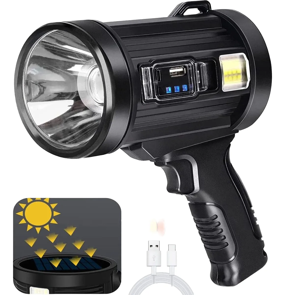 LINTERNA PISTOLA RECARGABLE USB SOLAR COLORES LINTERNA NEGRO - 1