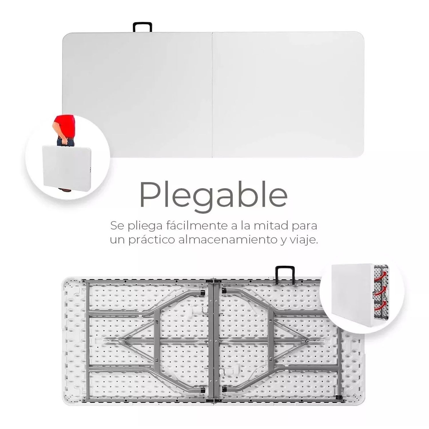 MESA PLEGABLE CAMPING 180 X 75 CMS PORTATIL COLOR BLANCO - 2