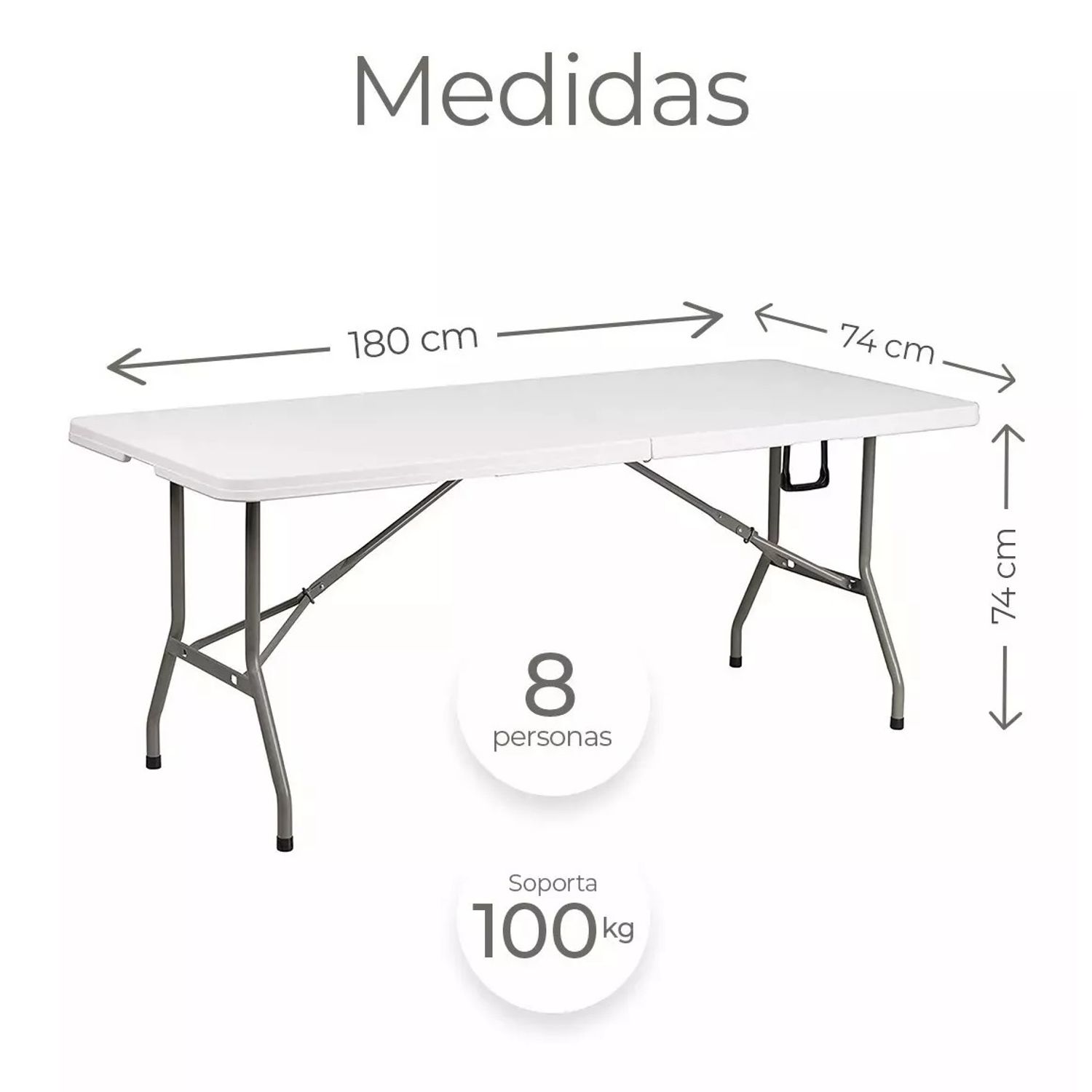 MESA PLEGABLE CAMPING 180 X 75 CMS PORTATIL COLOR BLANCO - 4