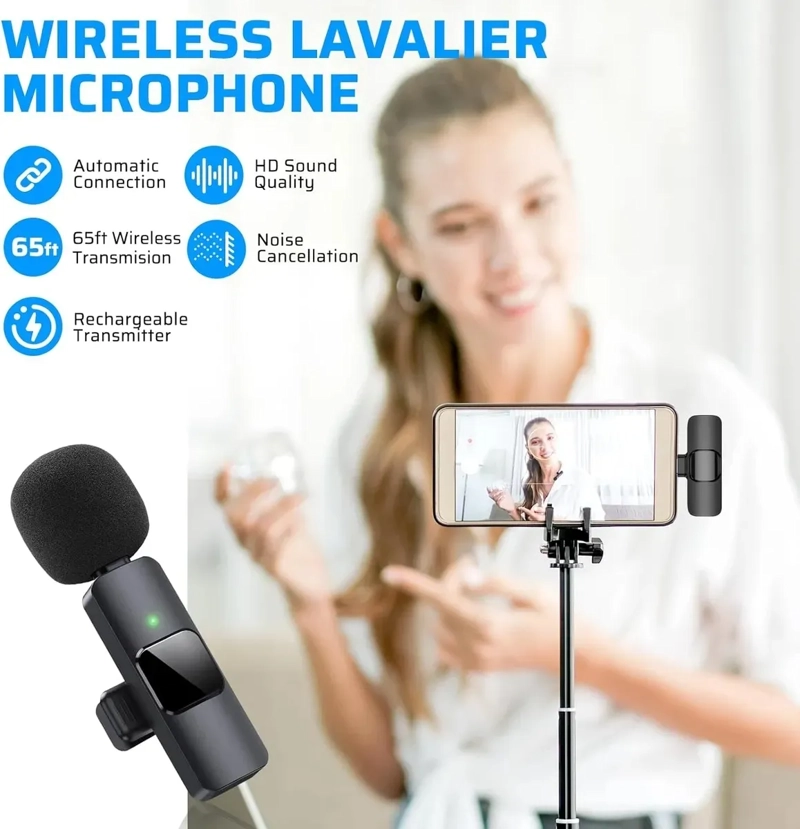 2 MICROFONOS LAVALIER SOLAPA INALAMBRICO COMPATIBLE IPHONE - 2