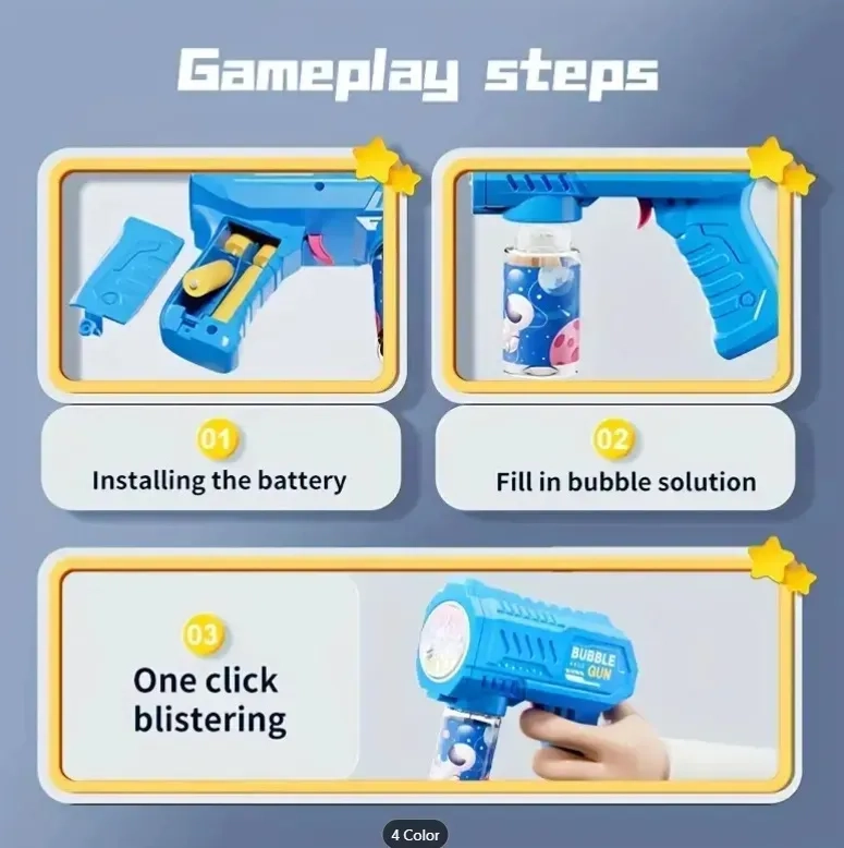 JUGUETE PISTOLA DE BURBUJAS ELE CTRICA RECARGABLE PARA NIÑOS - 3