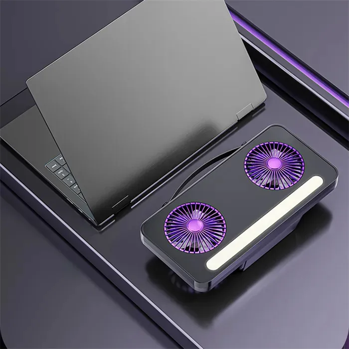 VENTILADOR DOBLE CABEZAL MESA PARED PORTATIL CON LUZ - 3