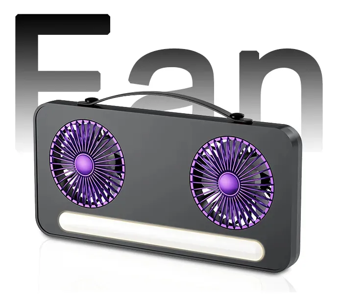 VENTILADOR DOBLE CABEZAL MESA PARED PORTATIL CON LUZ - 4