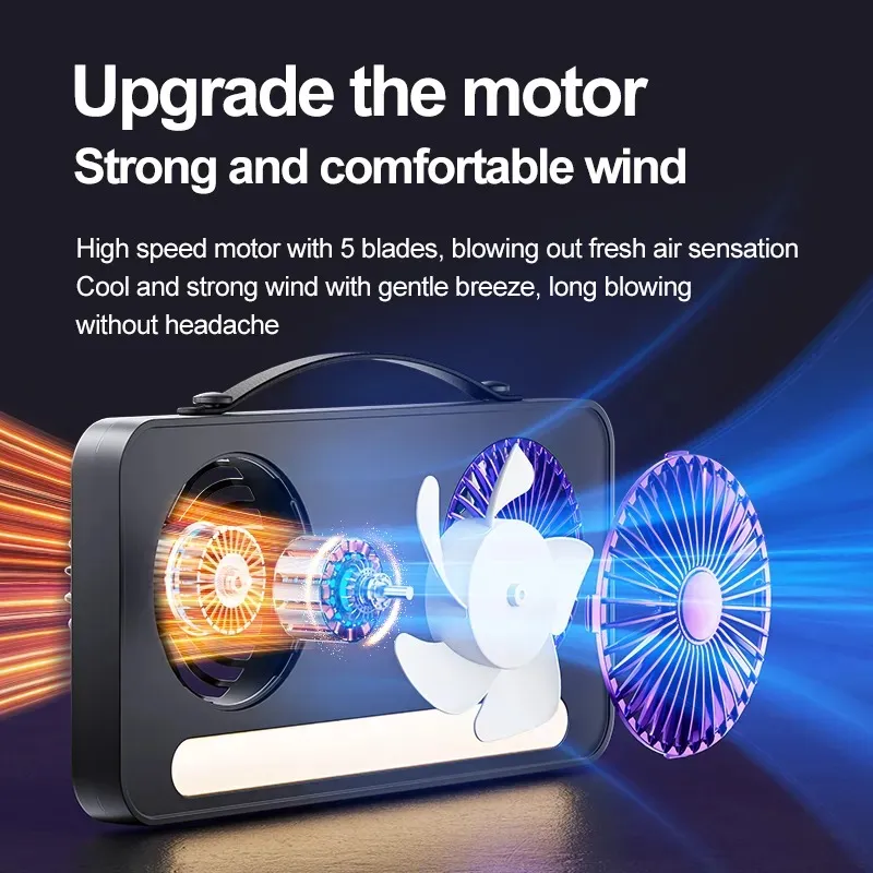 VENTILADOR DOBLE CABEZAL MESA PARED PORTATIL CON LUZ - 5
