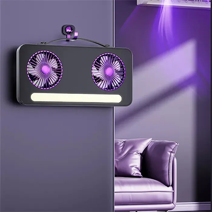 VENTILADOR DOBLE CABEZAL MESA PARED PORTATIL CON LUZ - 6