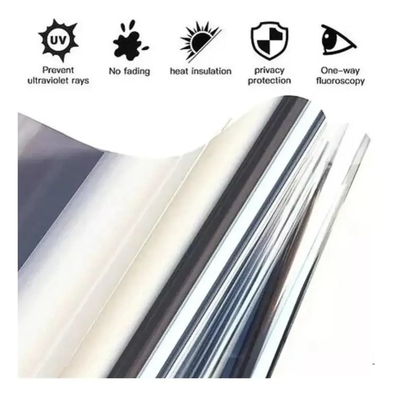 PAPEL AHUMADO POLARIZADO TIPO ESPEJO CROMO AUTO OFICINA CASA GRIS - 2