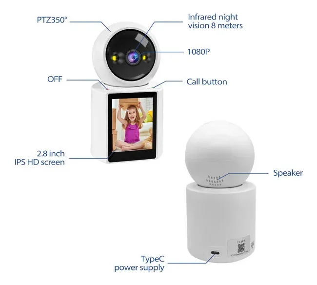 CAMARAS DE SEGURIDAD WIFI VIDEOLLAMADA BIDIRECCIONAL 1080P BLANCO - 1