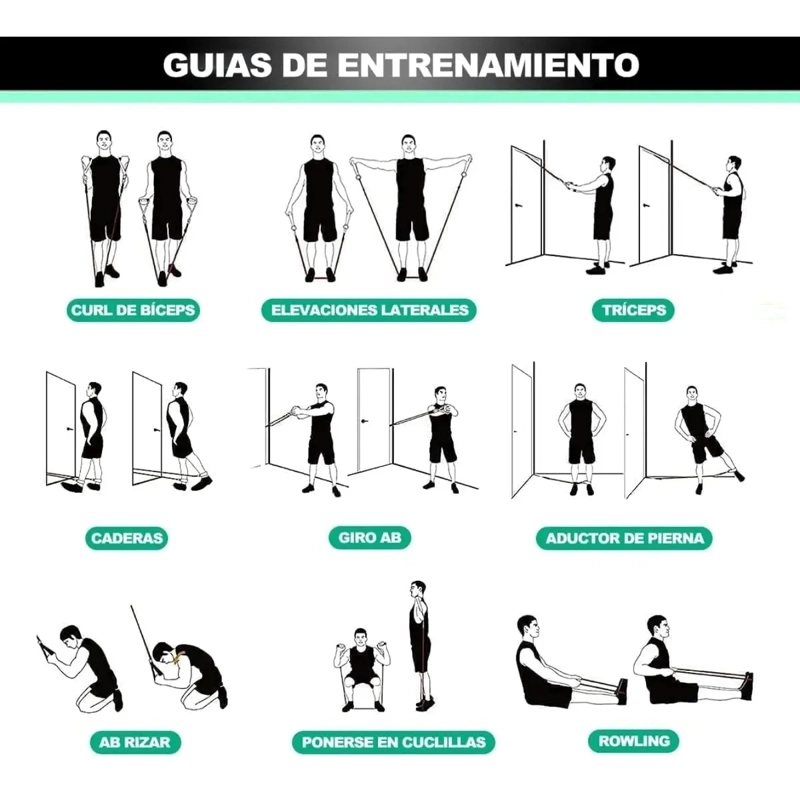 LIGAS PARA ENTRENAMIENTO FUERZA Y CUERDA DE SALTAR 5 PZAS COLORES - 2