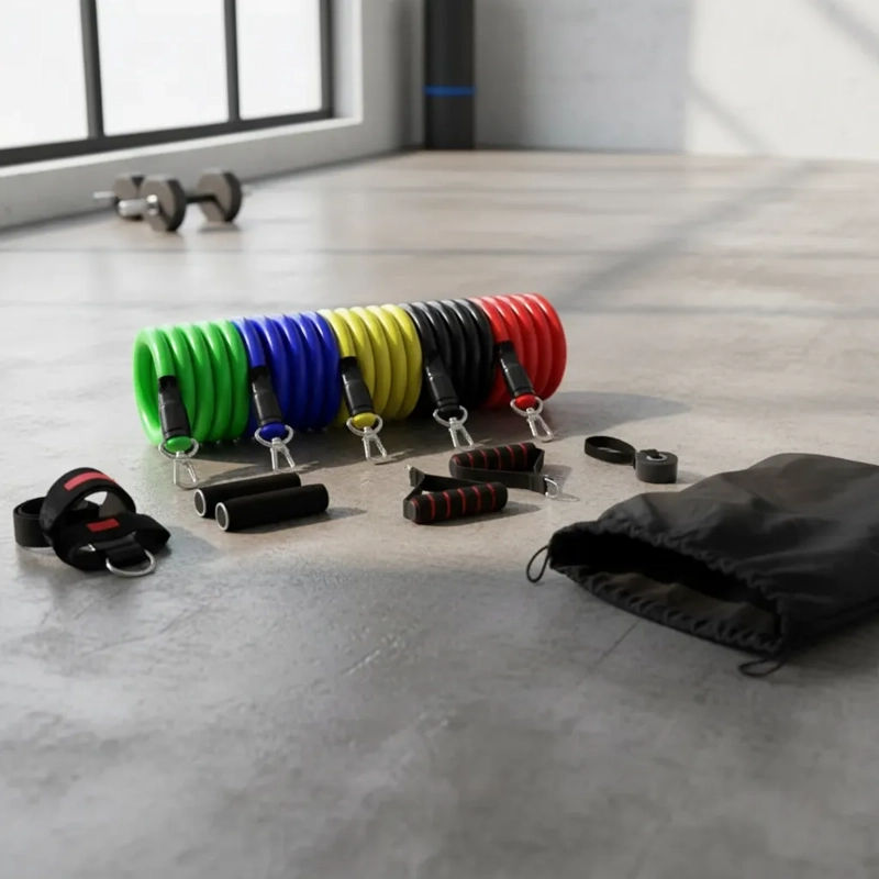 LIGAS PARA ENTRENAMIENTO FUERZA Y CUERDA DE SALTAR 5 PZAS COLORES - 4