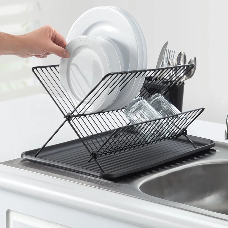SECAPLATOS ESCURRIDOR PLEGABLE METAL NEGRO - 1