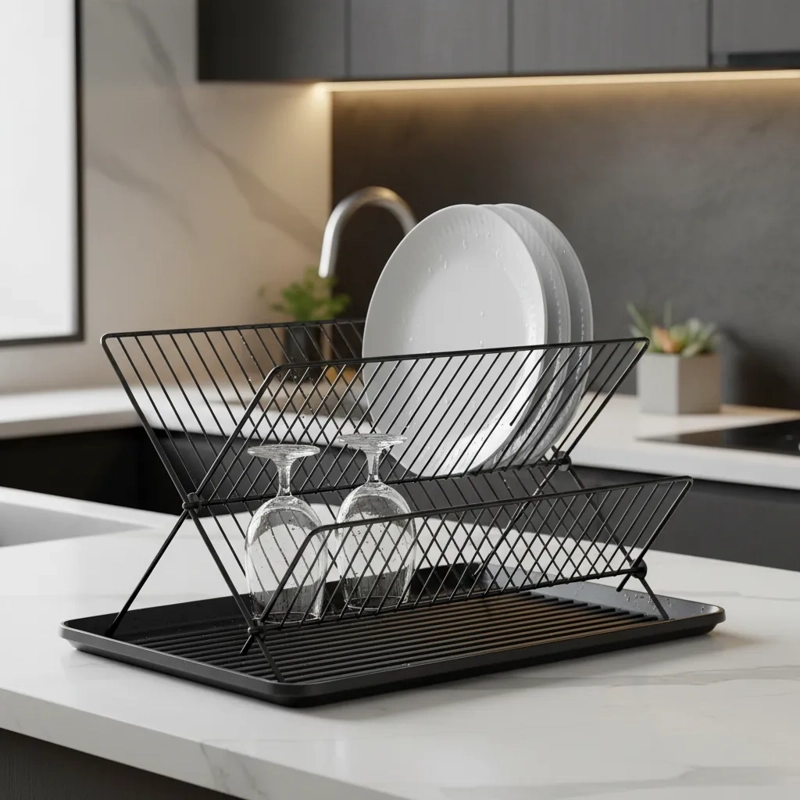 SECAPLATOS ESCURRIDOR PLEGABLE METAL NEGRO - 2