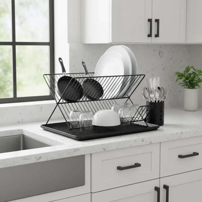 SECAPLATOS ESCURRIDOR PLEGABLE METAL NEGRO - 3