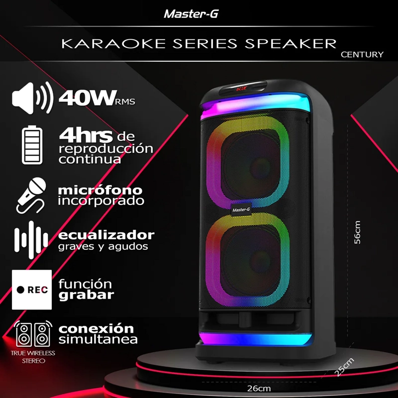 PARLANTE KARAOKE BLUETOOTH CENTURY 6,5 MICROFONO MASTER-G NEGRO - 5