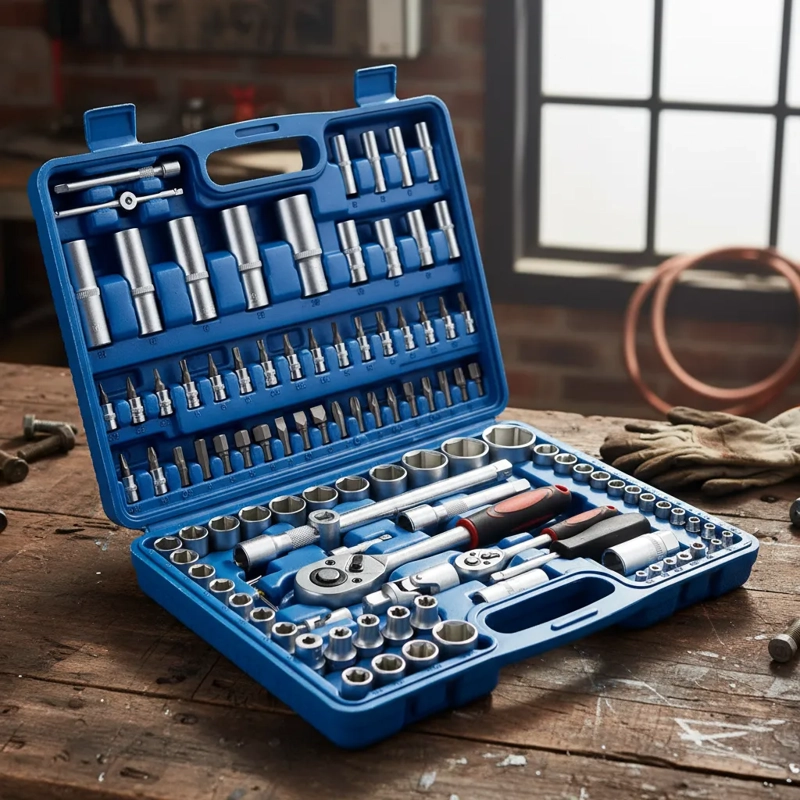 JUEGO DE HERRAMIENTAS AUTOCLE 108 PZ CON ESTUCHE DADOS AZUL - 3
