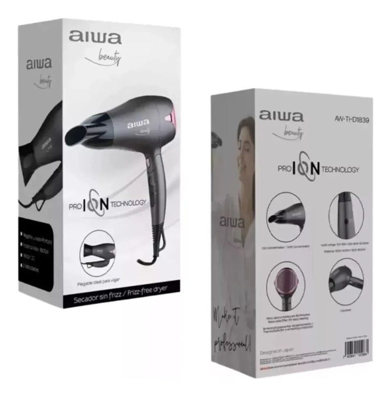SECADOR DE PELO CABELLO 1800W 2N 2V GRIS AW-THD1839 AIWA NEGRO - 4