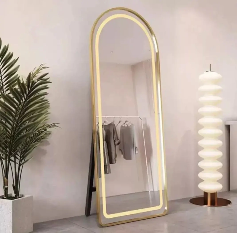 ESPEJO CON LUZ PEDESTAL MARCO DORADO TOUCH 1,60X50CM - 2