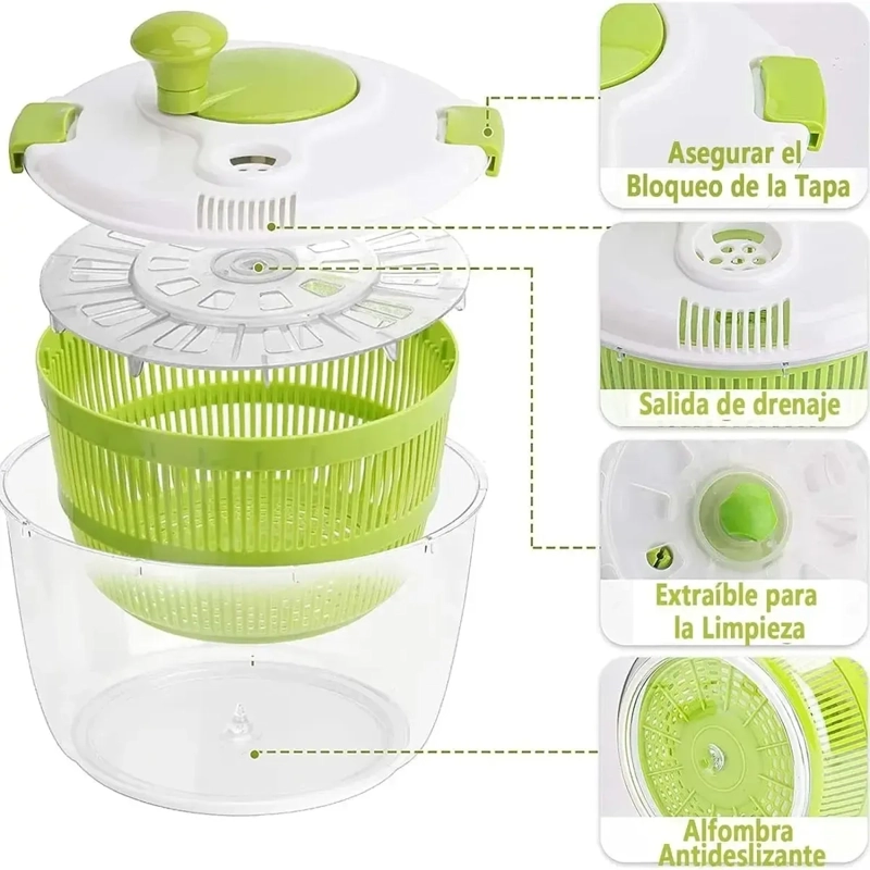 CENTRIFUGADOR SECADORA DE LECHUGA ESCURRIDOR DE VERDURAS 5L - 1