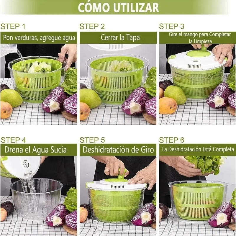 CENTRIFUGADOR SECADORA DE LECHUGA ESCURRIDOR DE VERDURAS 5L - 2