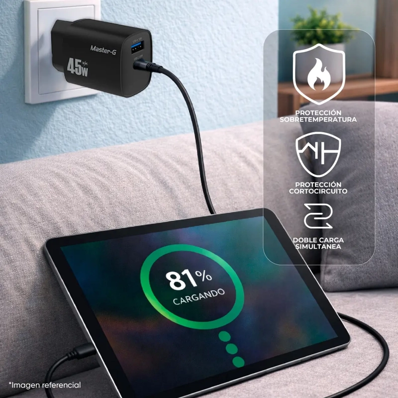 CARGADOR PORTATIL CARGA RAPIDA 45W + CABLE USB-C MASTER-G COLOR NEGRO - 2