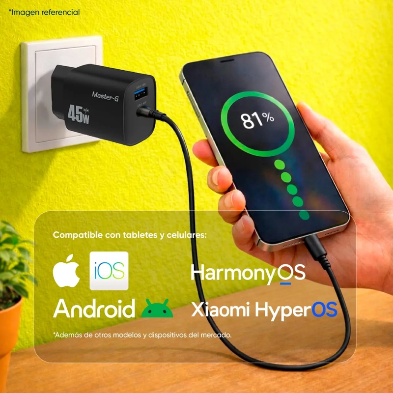 CARGADOR PORTATIL CARGA RAPIDA 45W + CABLE USB-C MASTER-G COLOR NEGRO - 3