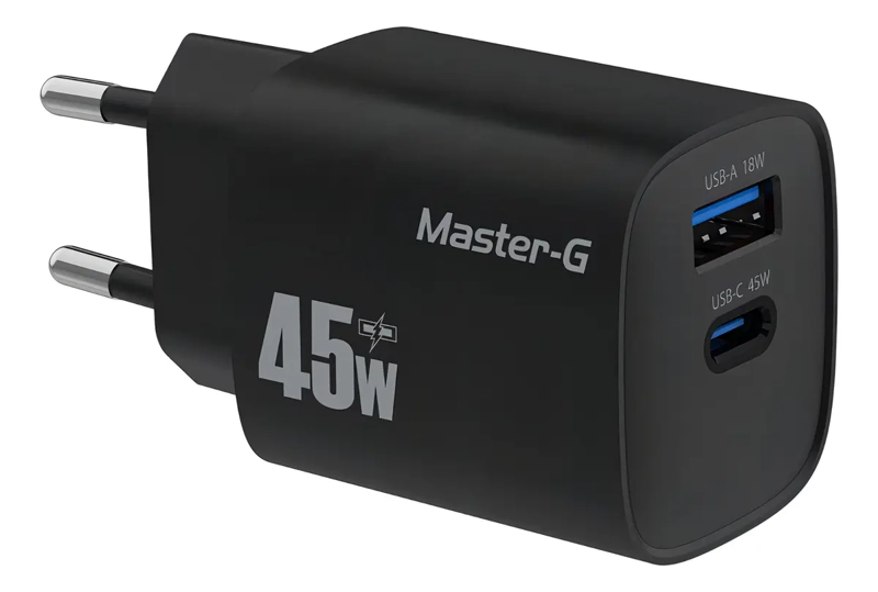 CARGADOR PORTATIL CARGA RAPIDA 45W + CABLE USB-C MASTER-G COLOR NEGRO - 4