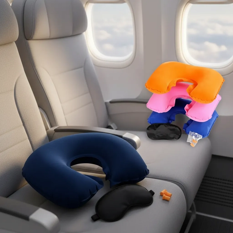 KIT DE VIAJE COJIN INFLABLE TAPONES DE OIDOS ANTIFAZ - 1