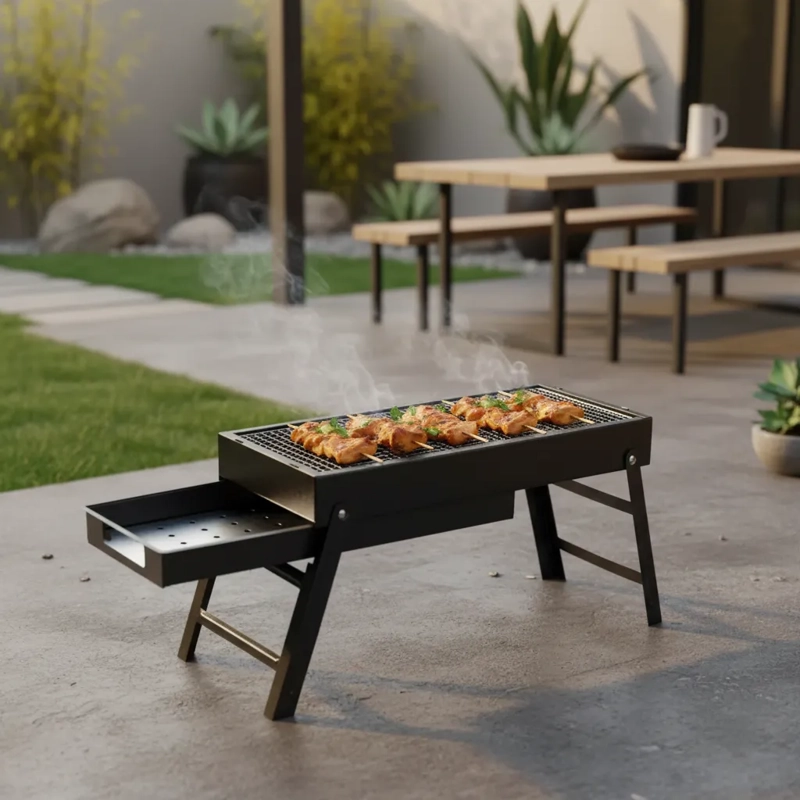 PARRILLA CARBON MOVIL 60CM ACERO INOX PLEGABLE FIESTAS - 1