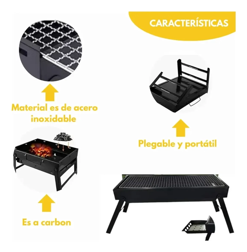 PARRILLA CARBON MOVIL 60CM ACERO INOX PLEGABLE FIESTAS - 4